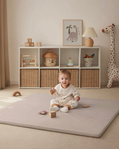 Stylish taupe baby play mat in modern home decor