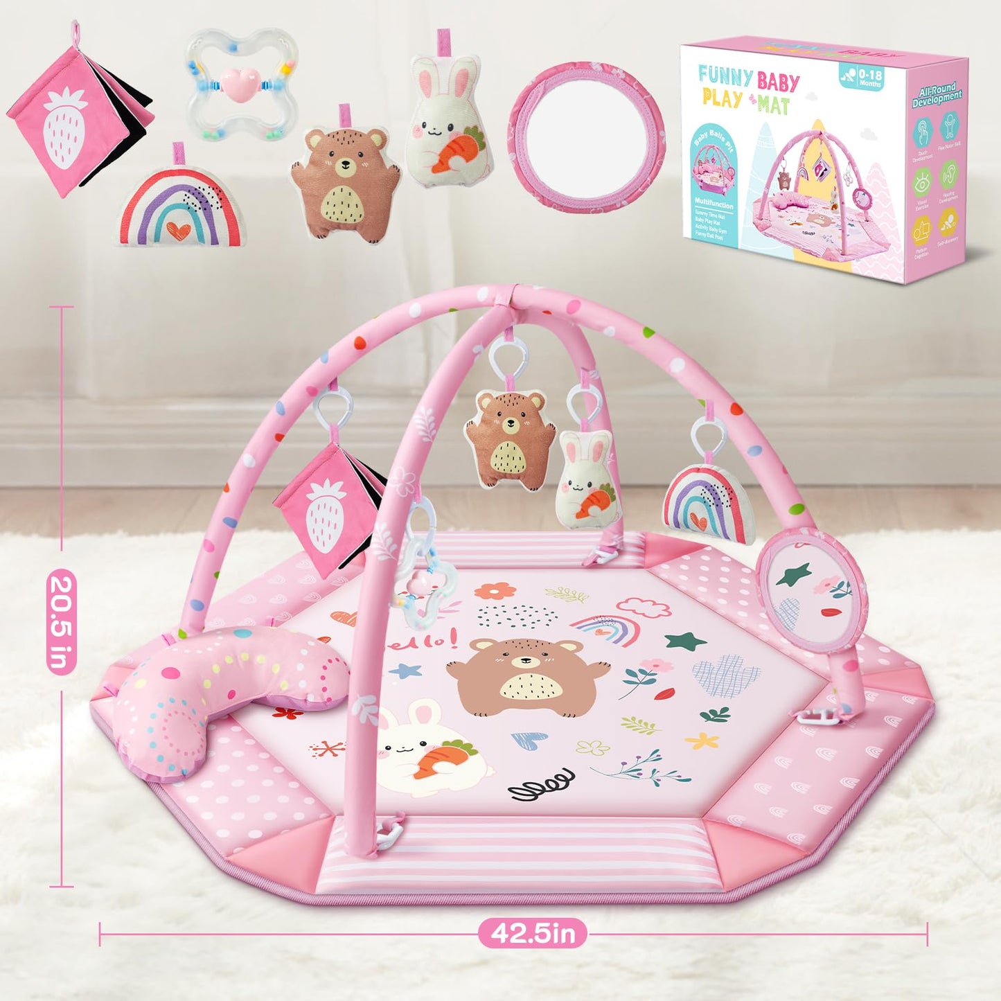Folded and portable Jyusmile baby gym play mat for storage