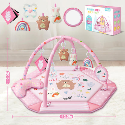 Folded and portable Jyusmile baby gym play mat for storage