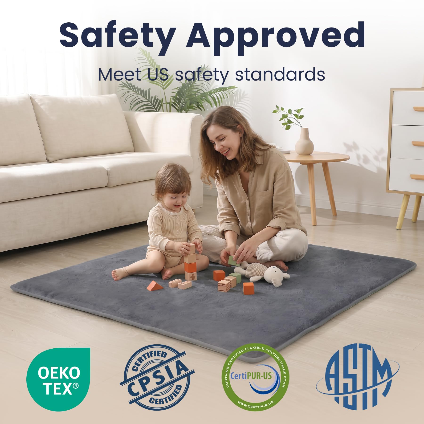 Top view of square Huloo Sleep playpen mat in living room