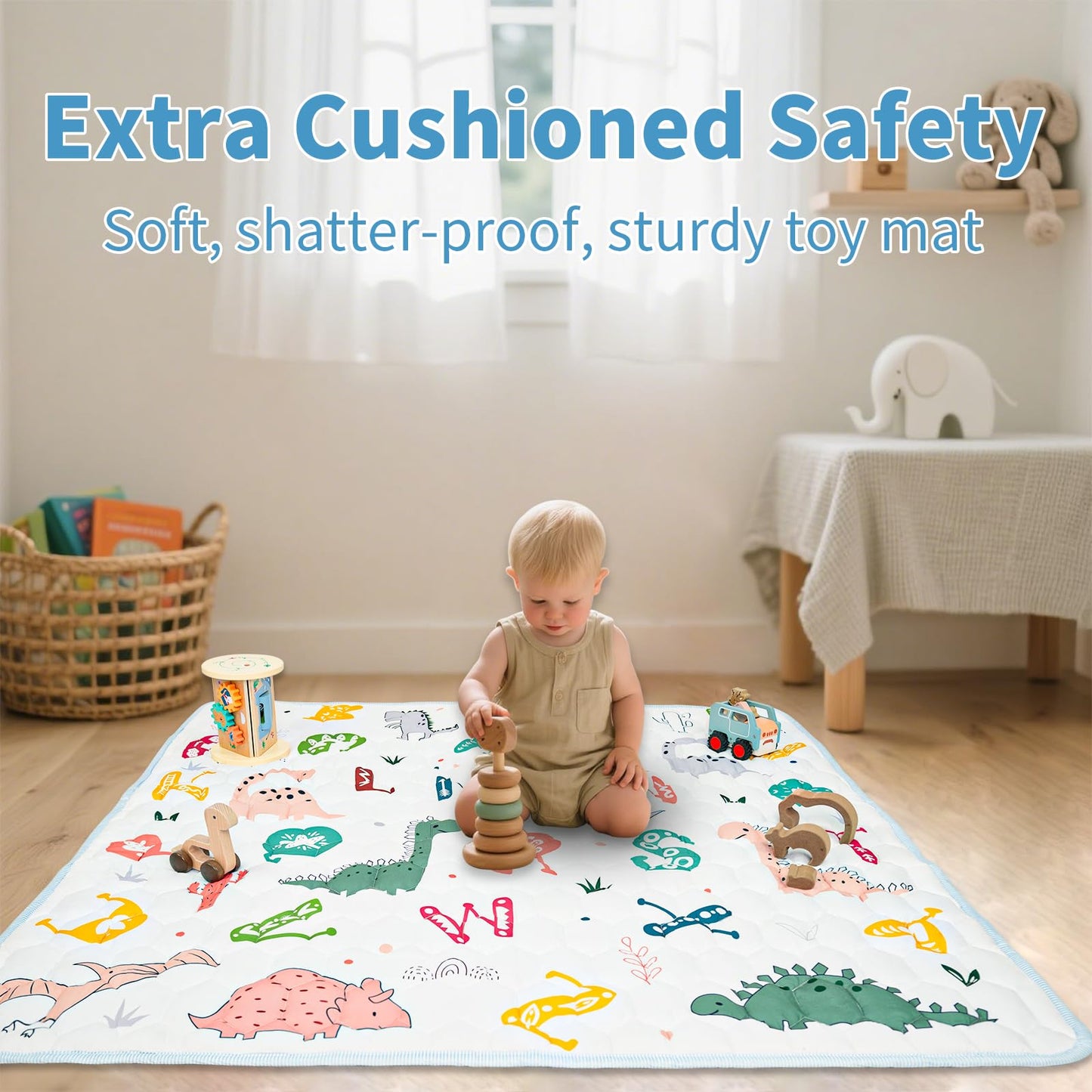 View of non-slip silicone dotted backing on baby crawling mat