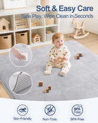 Grey 50 by 50 inch infant floor mat fitting perfectly inside a standard playpen
