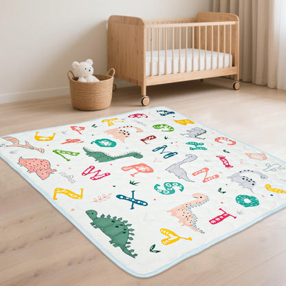 Angle view of cushioned padding on 40x40 inch baby play mat