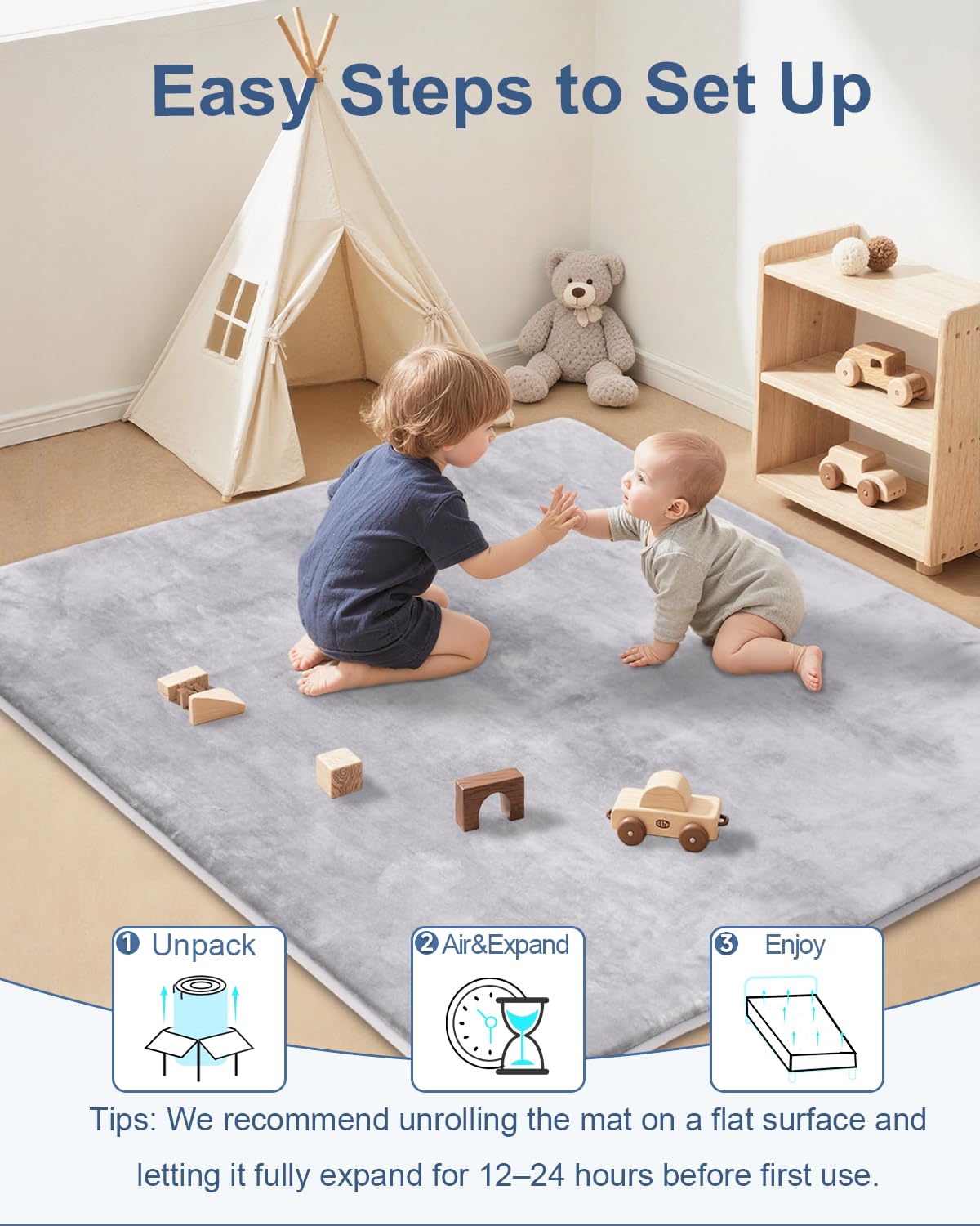 Separo baby play mat folded with elastic storage straps