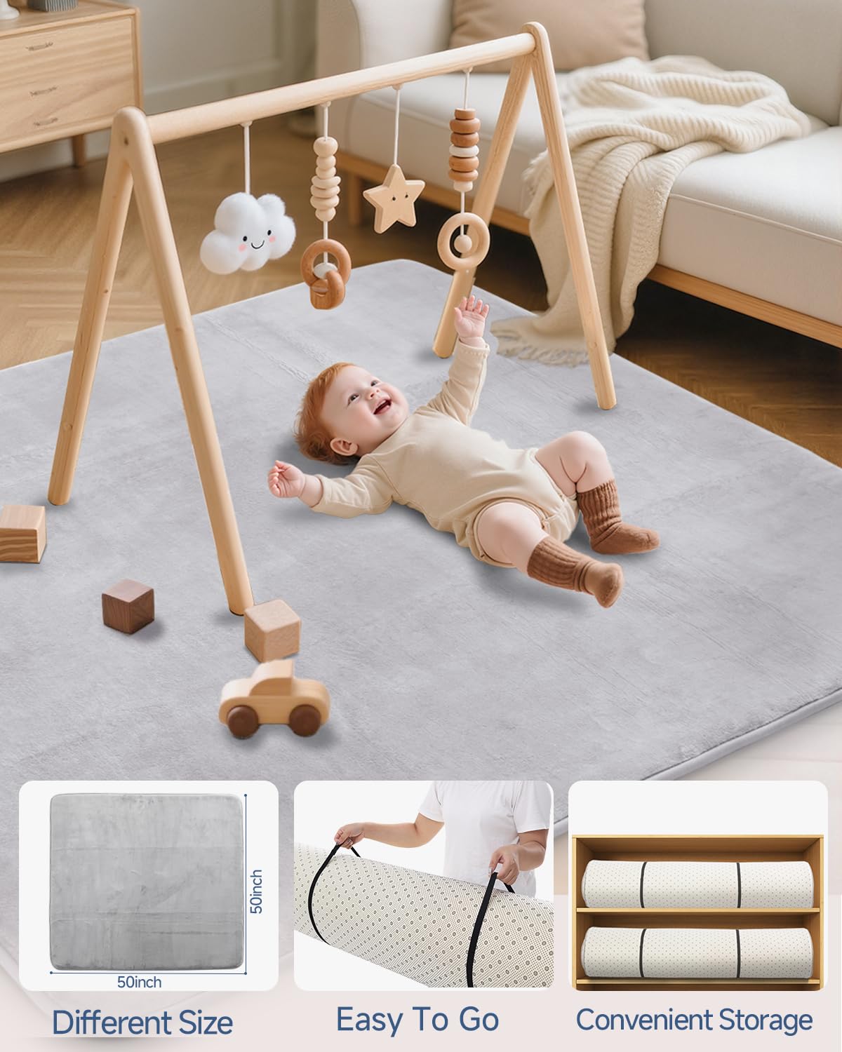 Separo baby mat showing 1.2 inch thickness comparison
