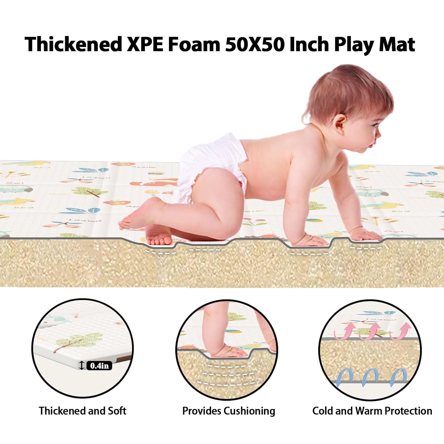 Portable 50 by 50 inch foam mat for infants