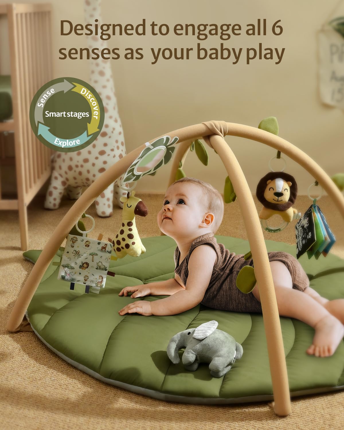 Blissful Diary baby activity mat showing oversized leaf design on floor