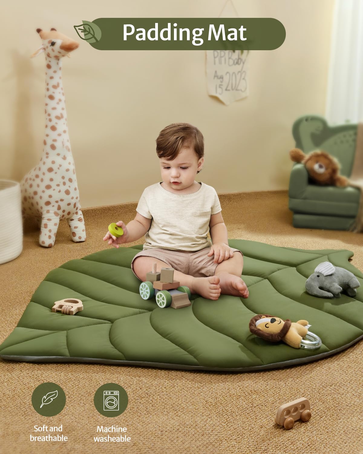 Detail of soft fabric texture on leaf play mat