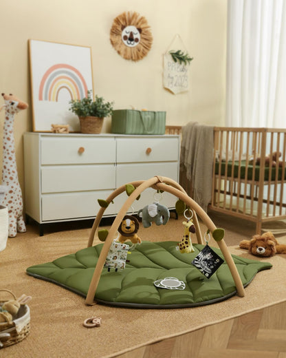 Baby practicing tummy time on Blissful Diary gym mat