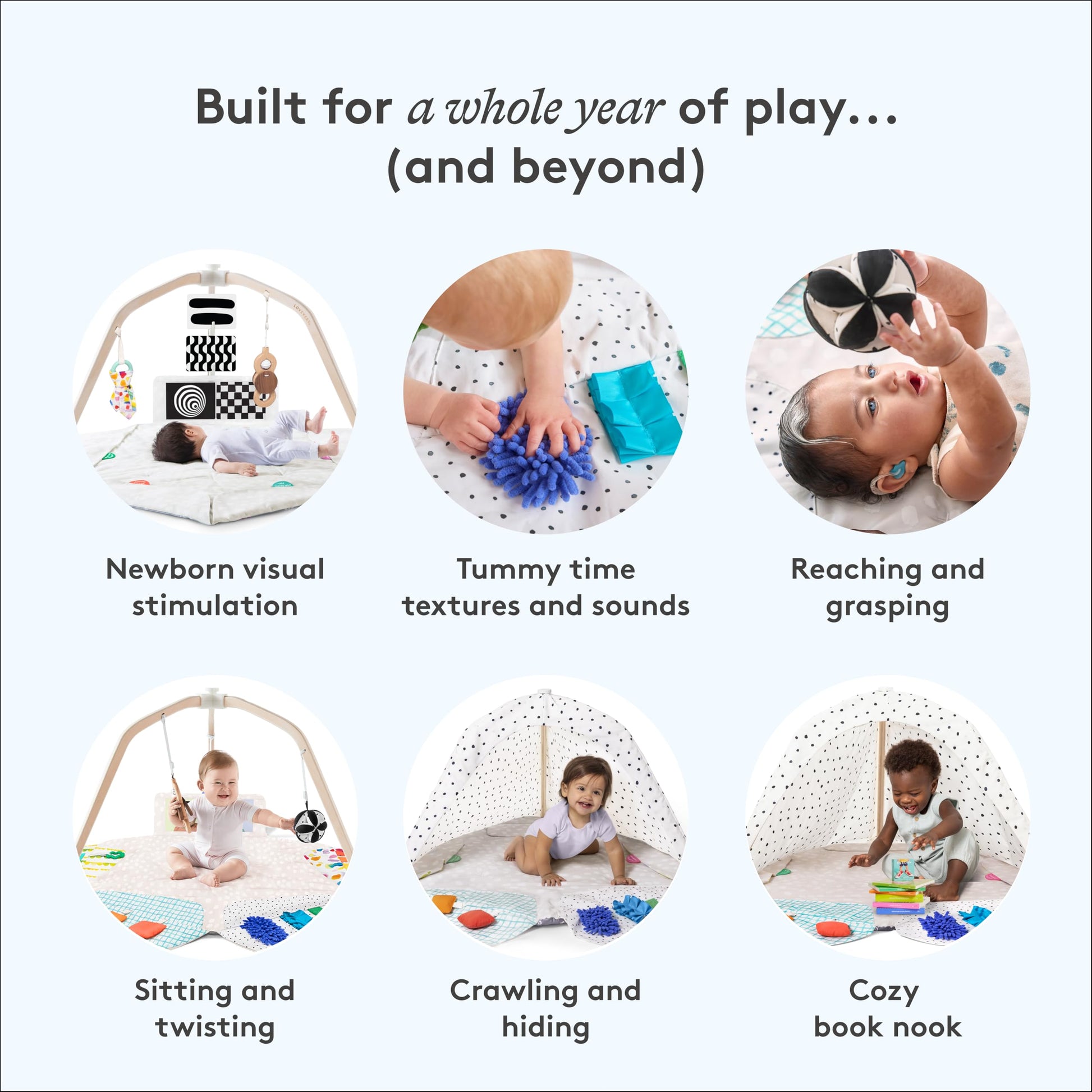 Lovevery play mat overhead view with high contrast learning cards attached