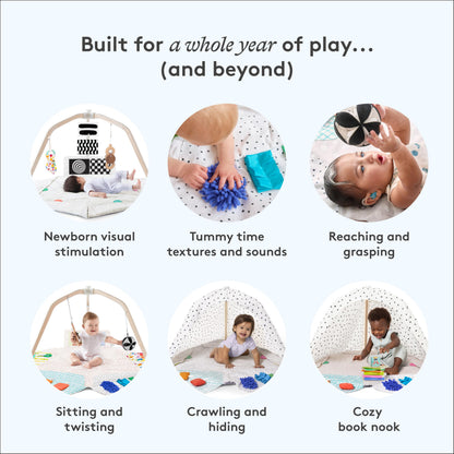 Lovevery play mat overhead view with high contrast learning cards attached