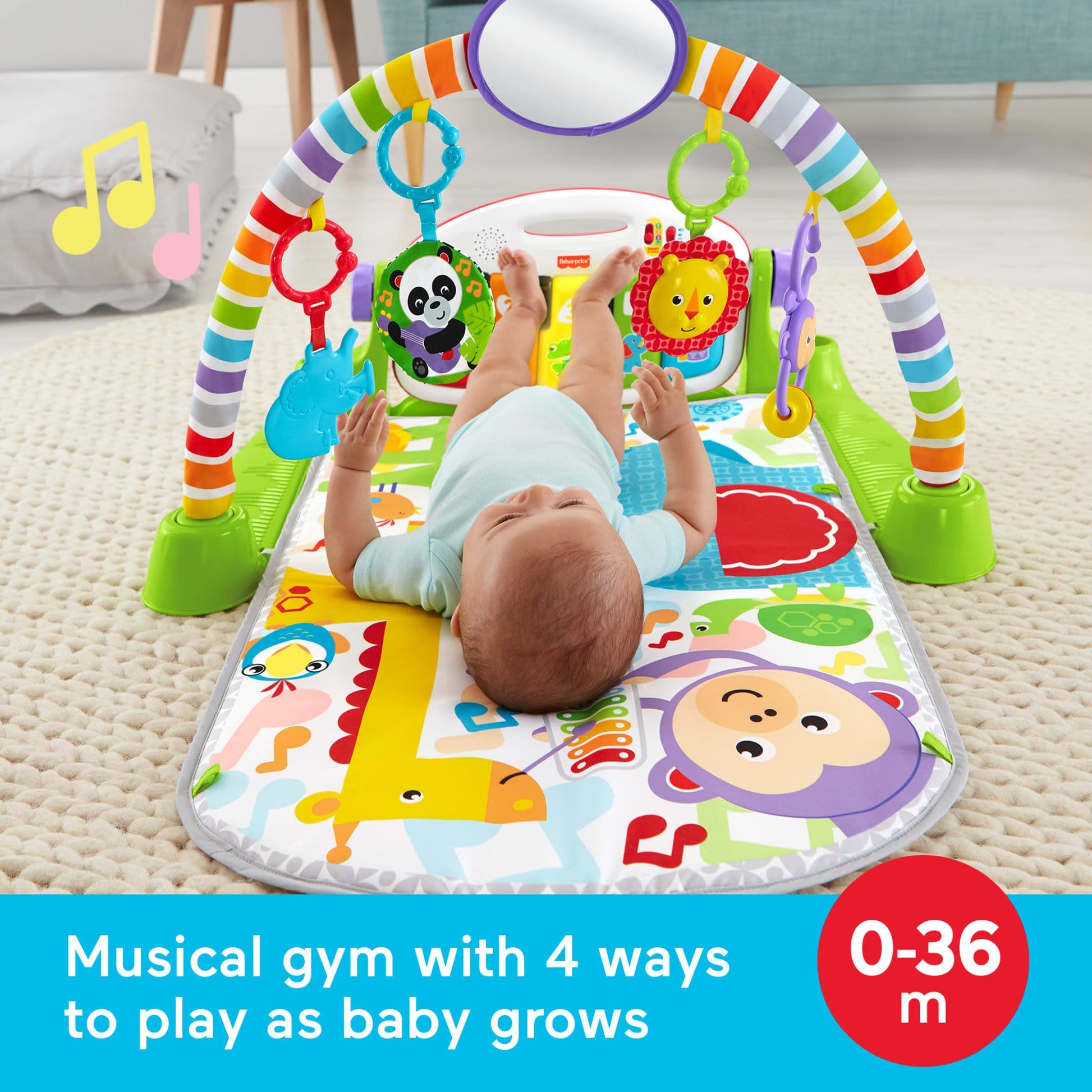 Fisher-Price infant activity mat configured for tummy time play with repositionable toy arch