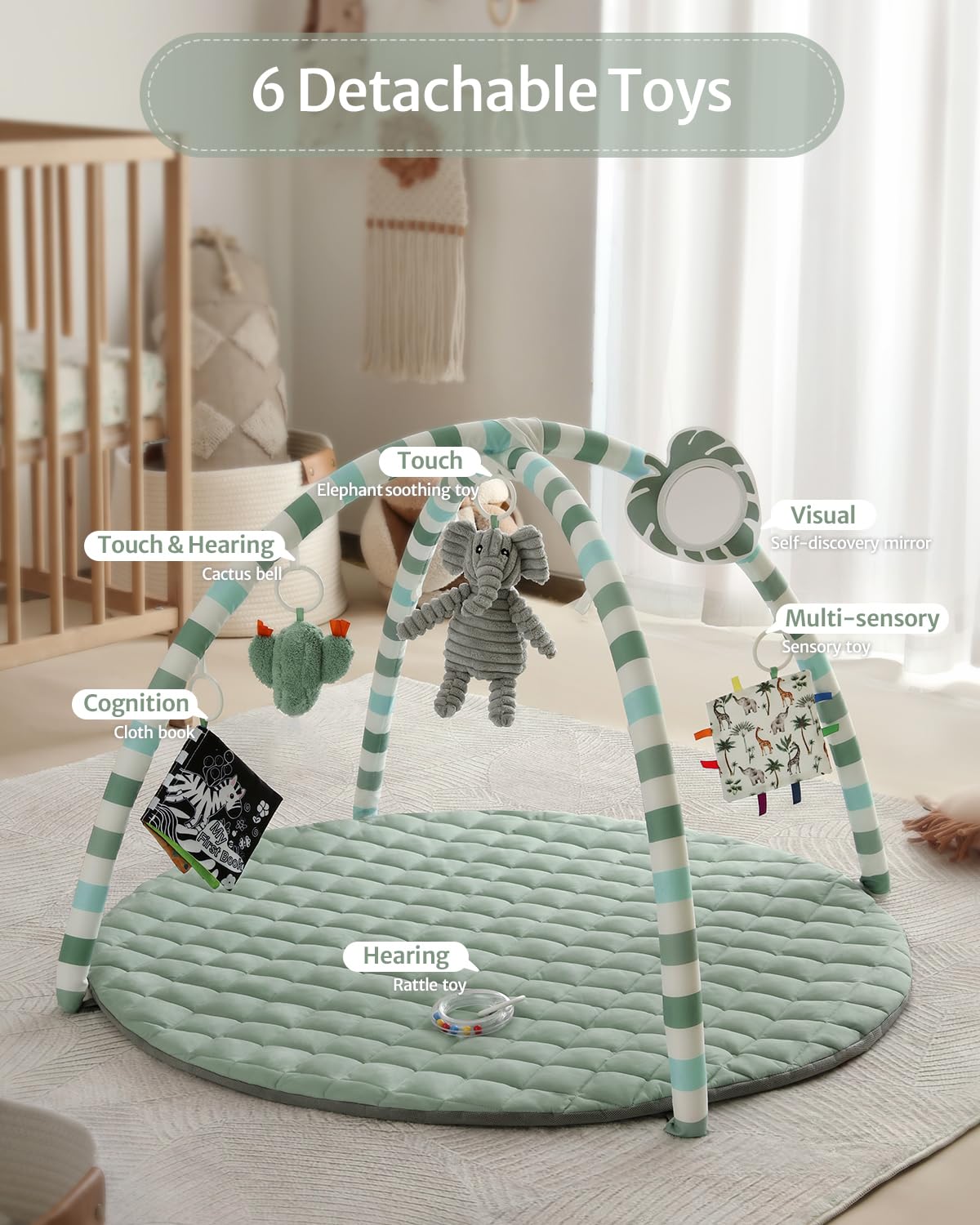Soft washable baby play gym mat for tummy time