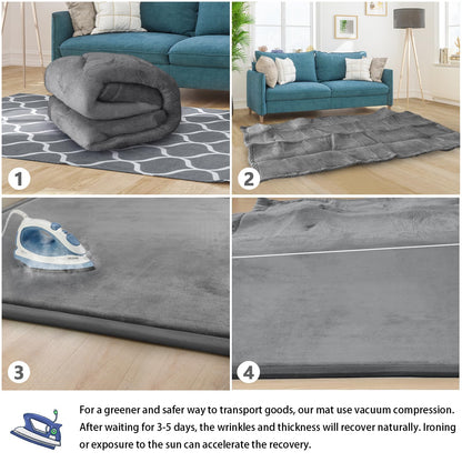 Grey ILPEOD nursery rug in modern living room setting