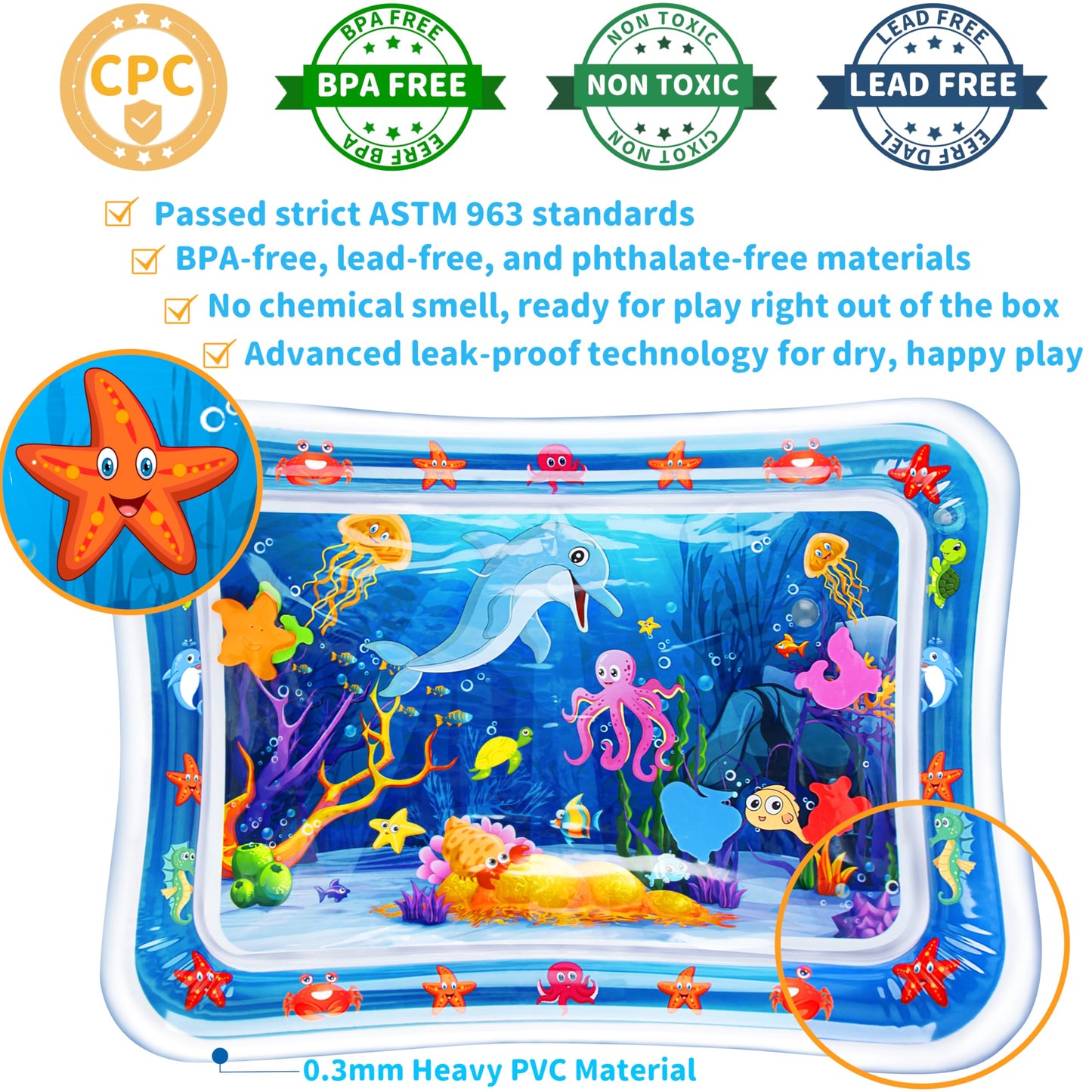 Yeeeasy toddler water play mat deflated and folded compactly next to a travel backpack