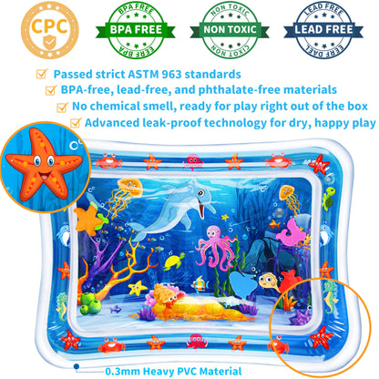 Yeeeasy toddler water play mat deflated and folded compactly next to a travel backpack
