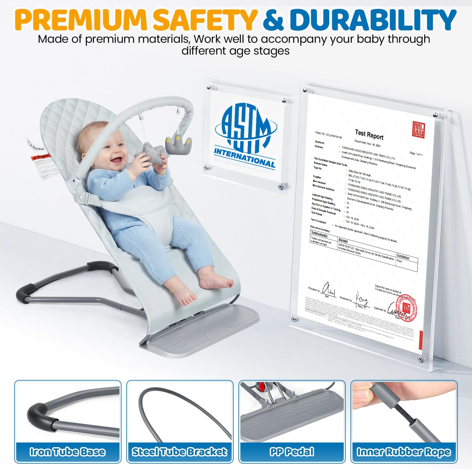 Orzbow infant bouncer showing 3 recline positions