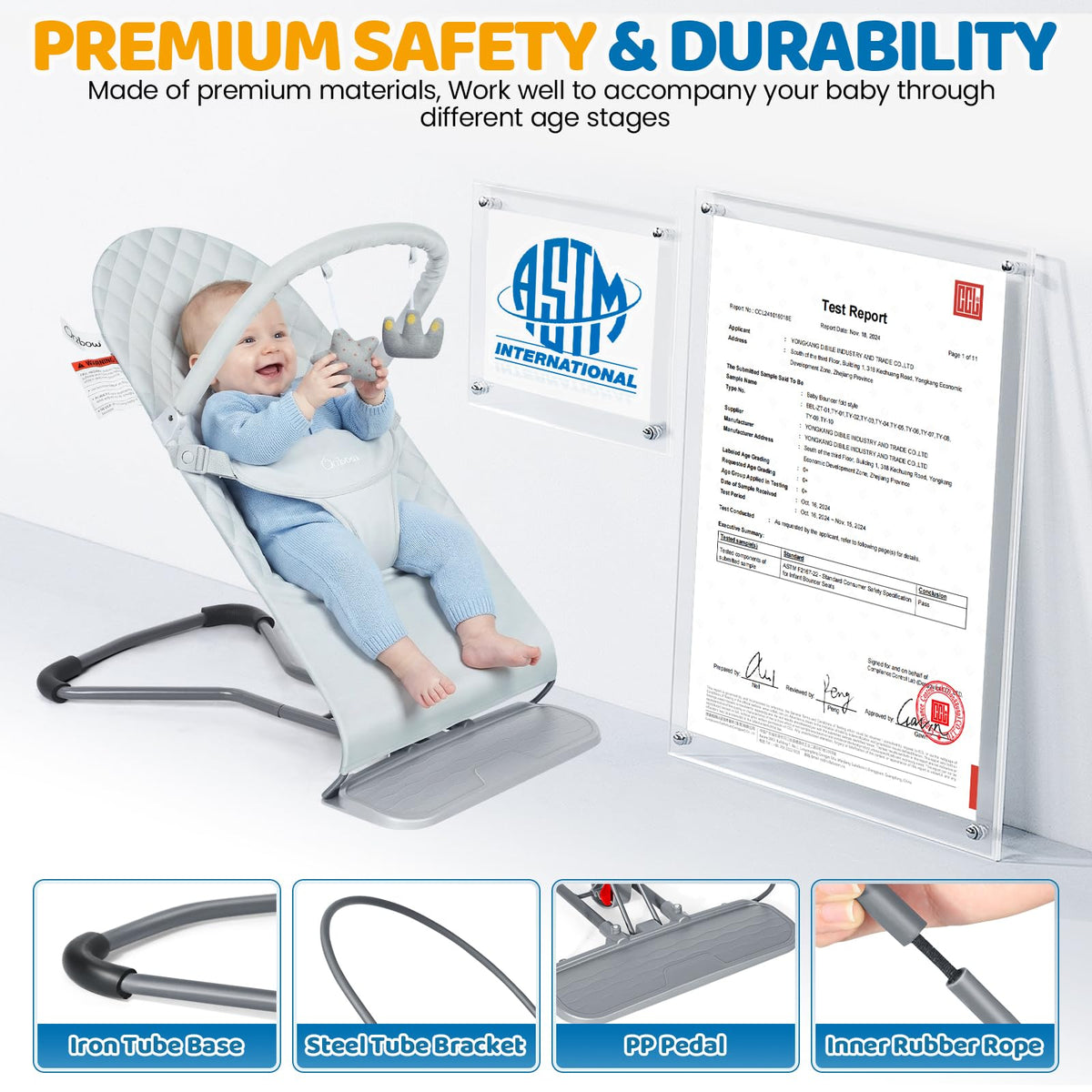 Orzbow foldable baby bouncer with detachable toy bar