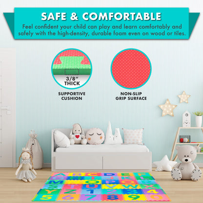 Vibrant primary and secondary colored protective flooring set up in a children's playroom layout