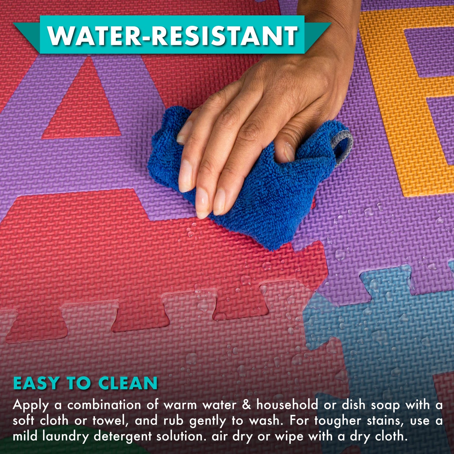 Thick water resistant EVA foam tiles showing the textured surface and puzzle piece edges