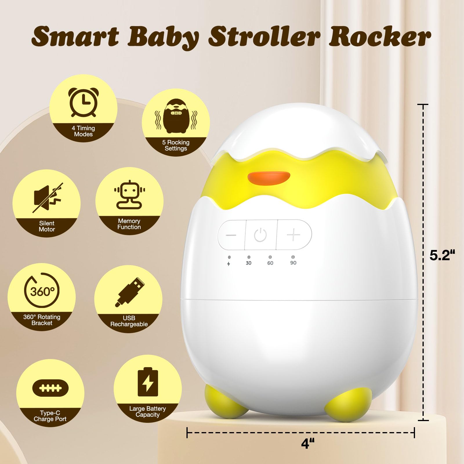 Fastspok baby rocker showing 5 vibration speed controls