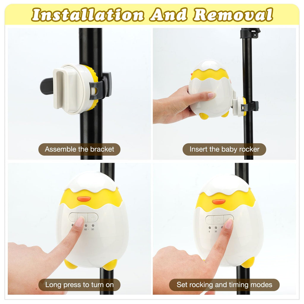 Robofun baby rocker packaging and included mounting brackets