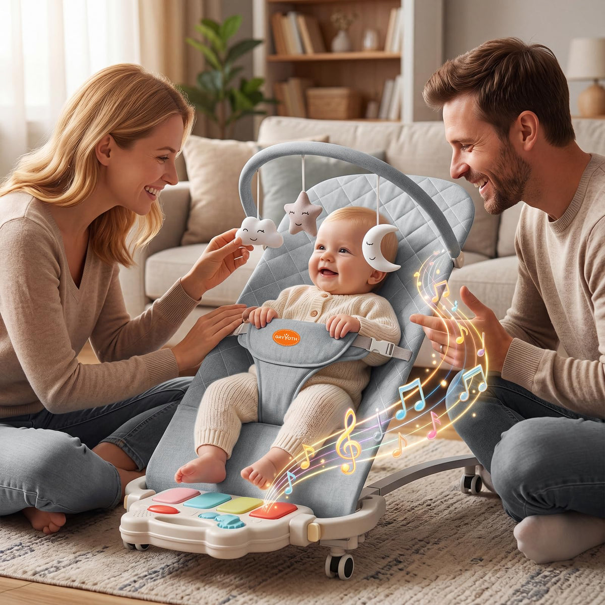 Gryvoth infant bouncer with detachable musical piano