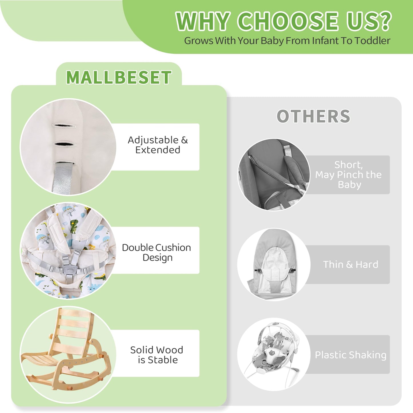 Natural birch wood frame structure of MallBest infant rocker