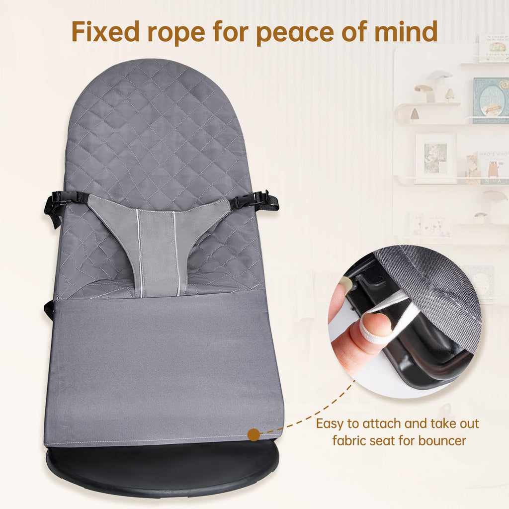 Grey machine washable bouncer seat cover folded layout
