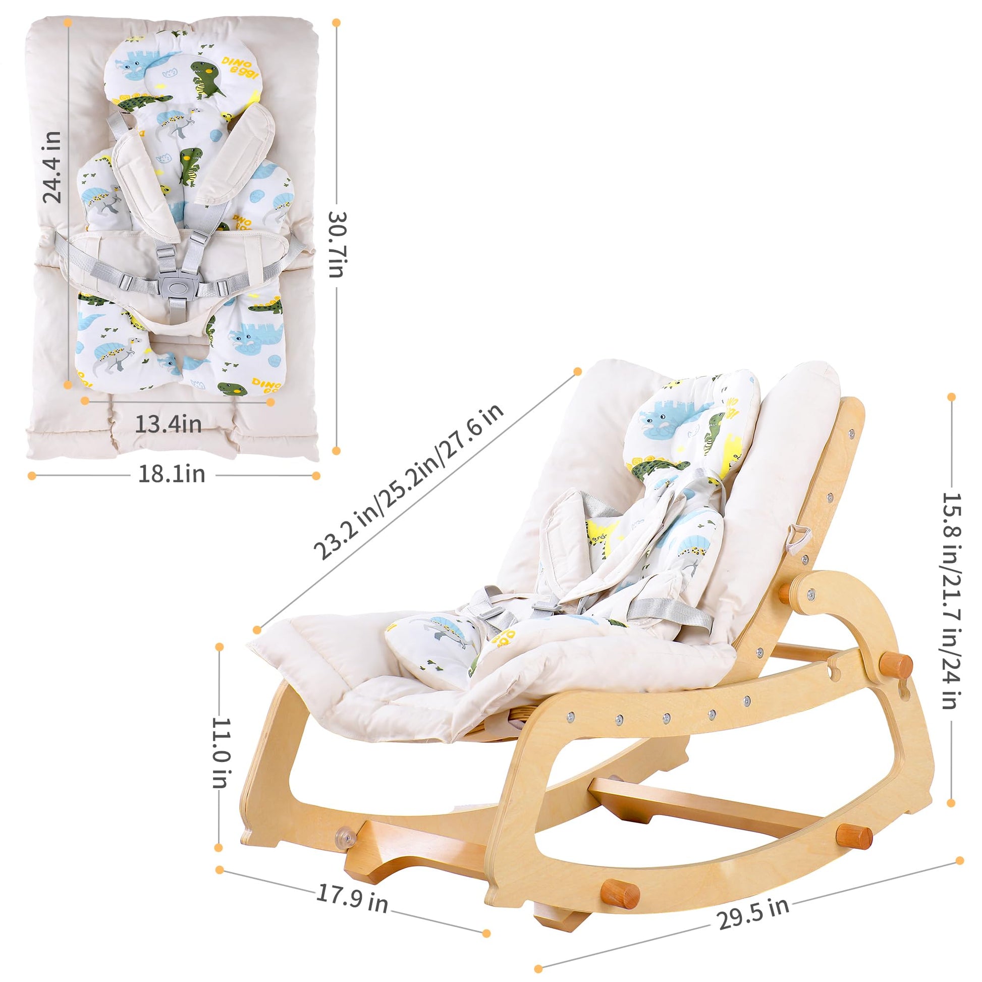 Full set of MallBest wooden baby rocker with cushions