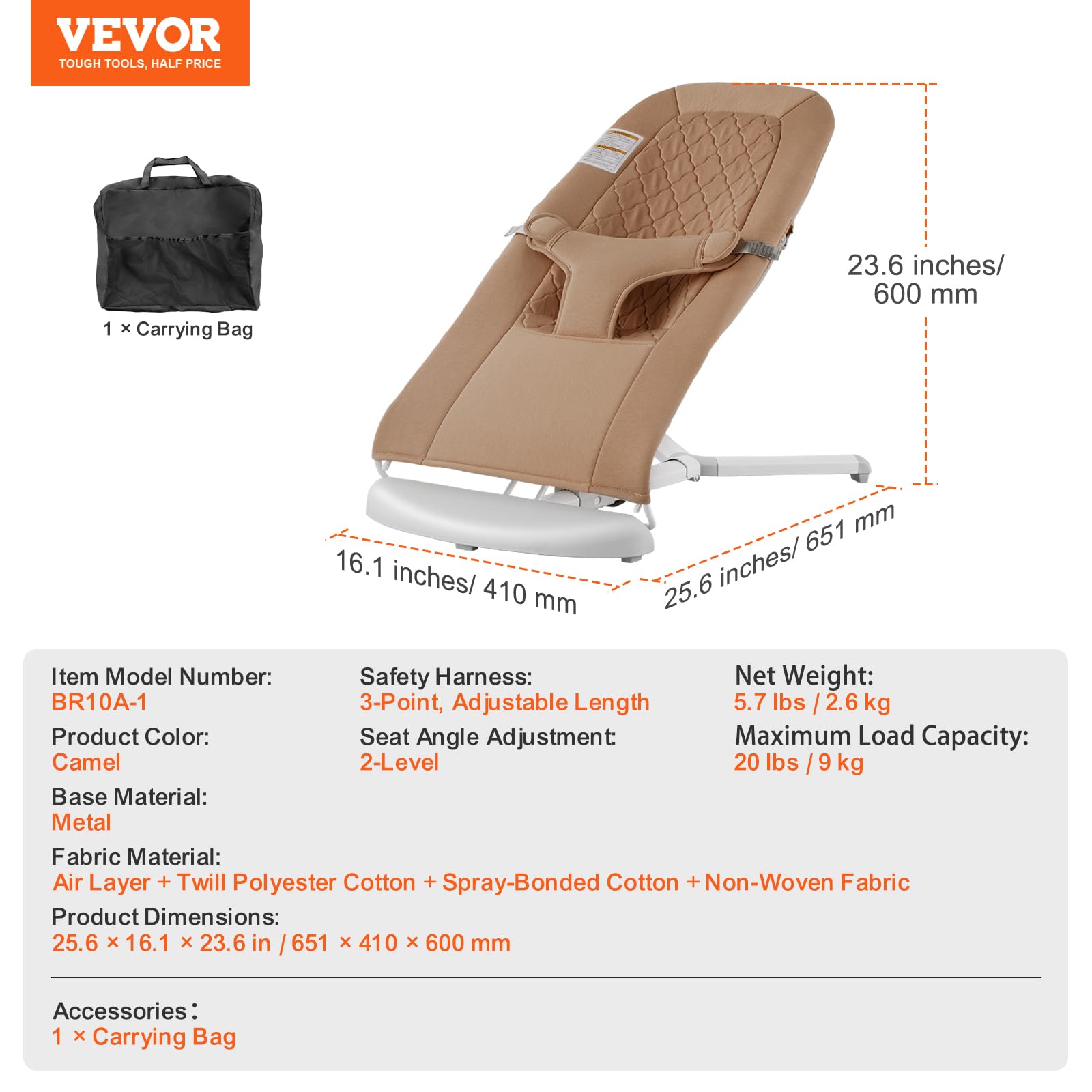 Vevor baby rocker showing breathable fabric texture