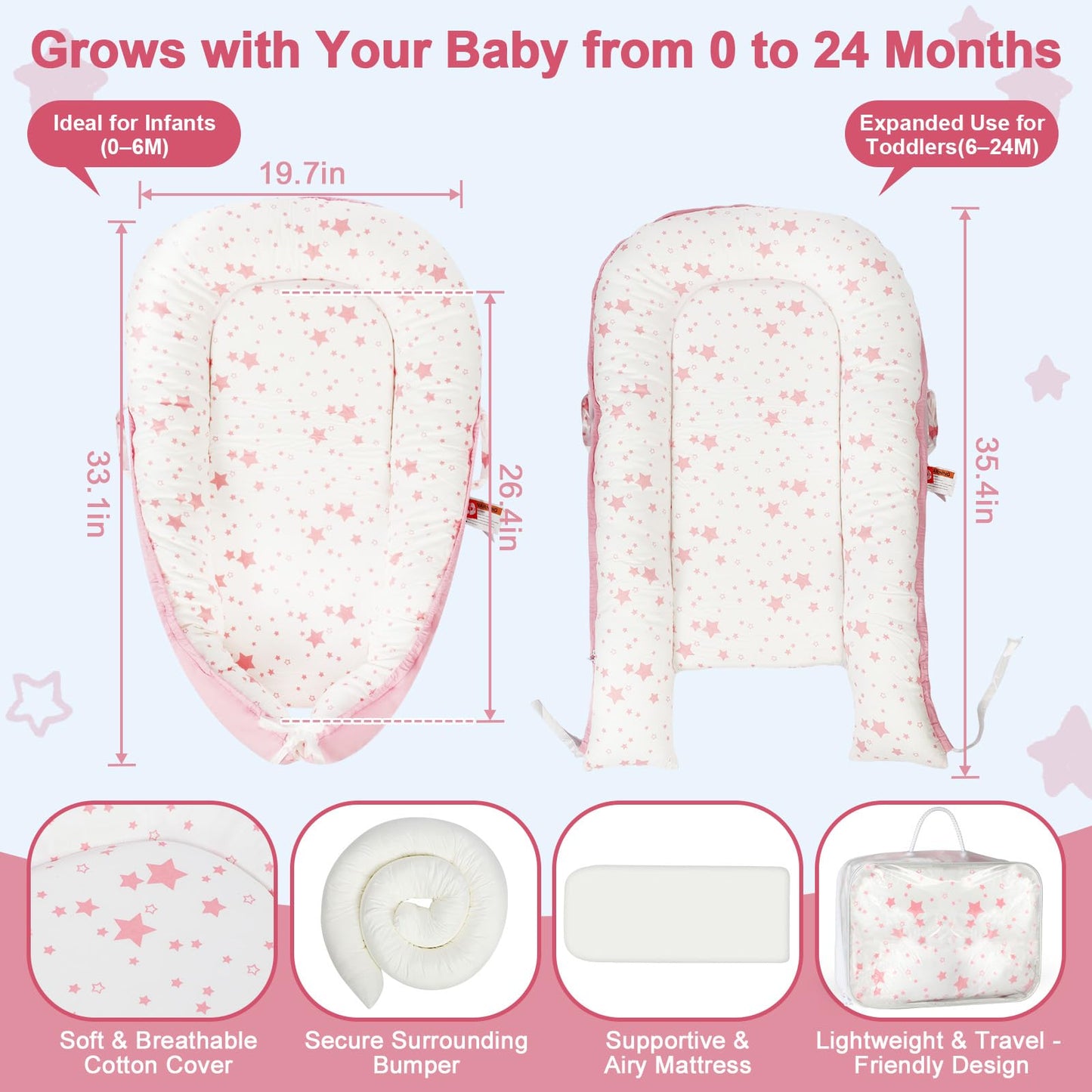 Newborn baby resting in soft cotton support lounger