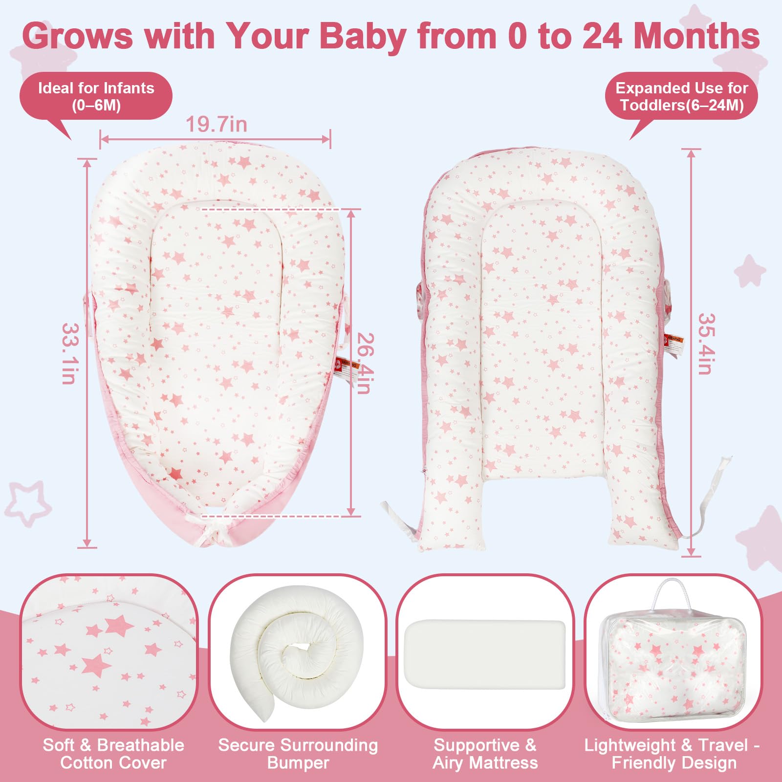 Newborn baby resting in soft cotton support lounger