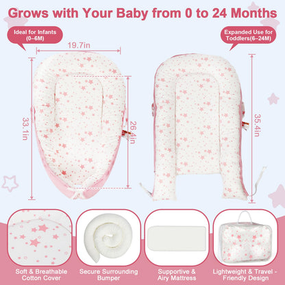 Newborn baby resting in soft cotton support lounger