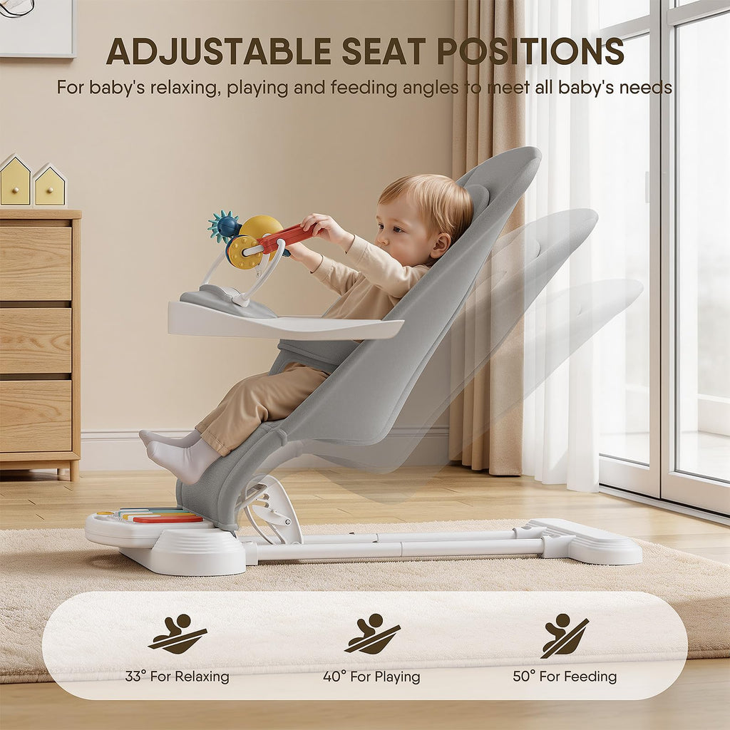 Baby bouncer chair with detachable piano footrest and toys