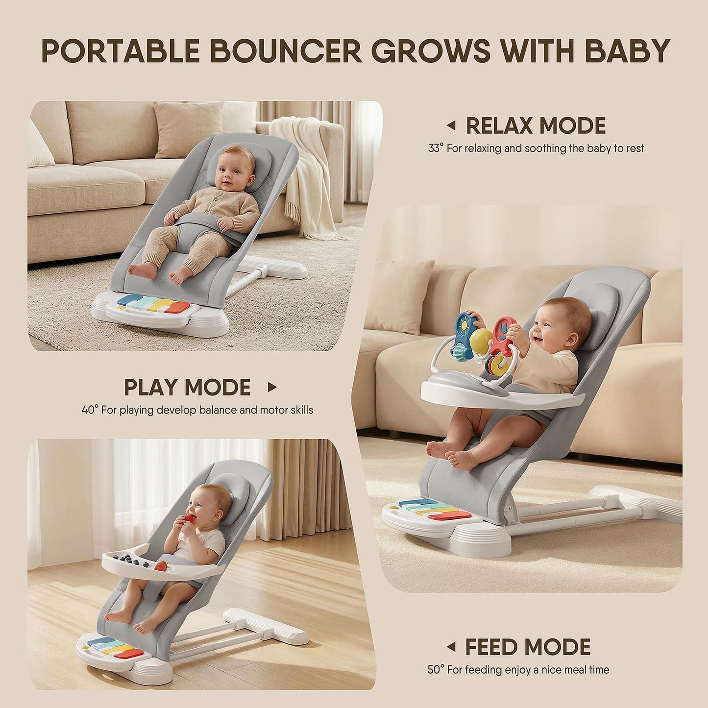 Close up of detachable piano toy bar for baby bouncer