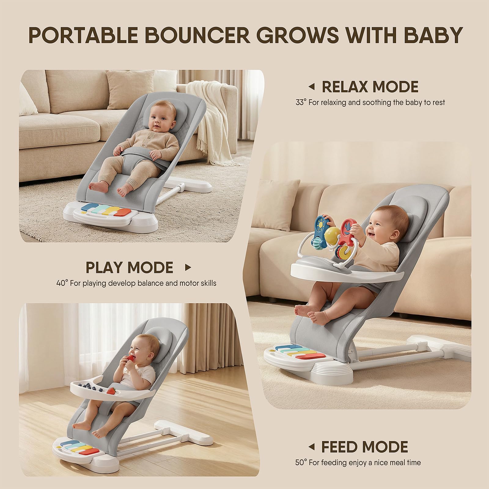 Close up of detachable piano toy bar for baby bouncer
