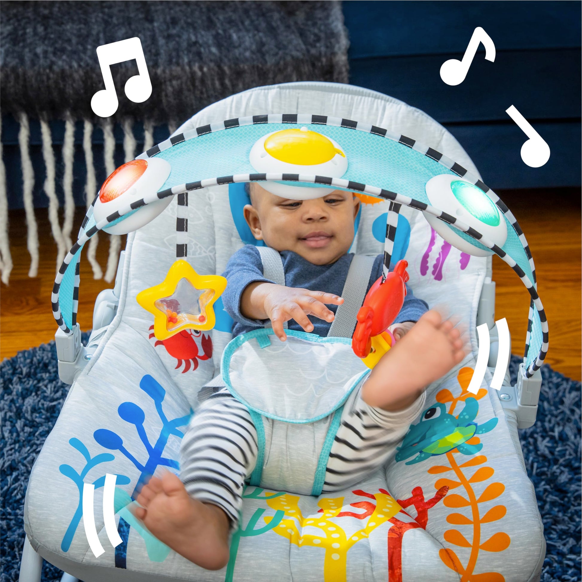 Baby Einstein musical rocker with toy bar for infants