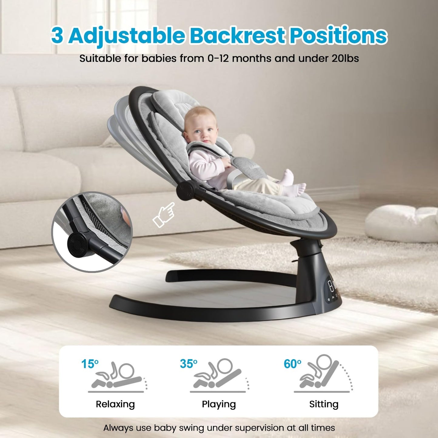 Lulabelle newborn rocker with gray fabric seat