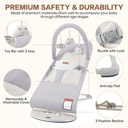 Side profile of Susomx infant bouncer in folded position