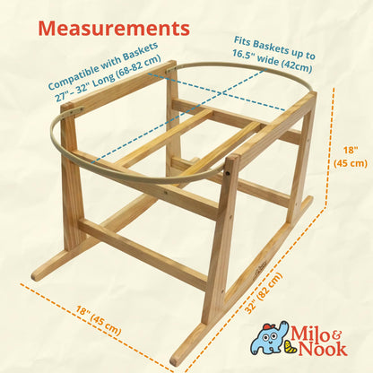 Side profile of Milo & Nook rocking Moses basket stand