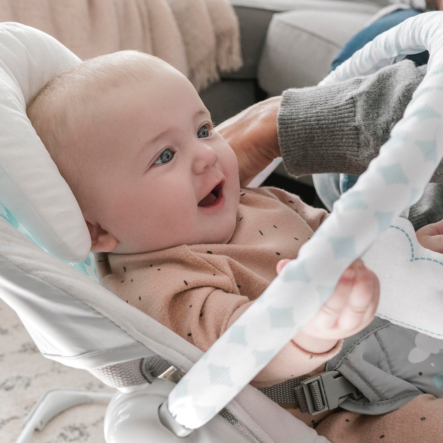 3-point safety harness on Ingenuity baby bouncer seat