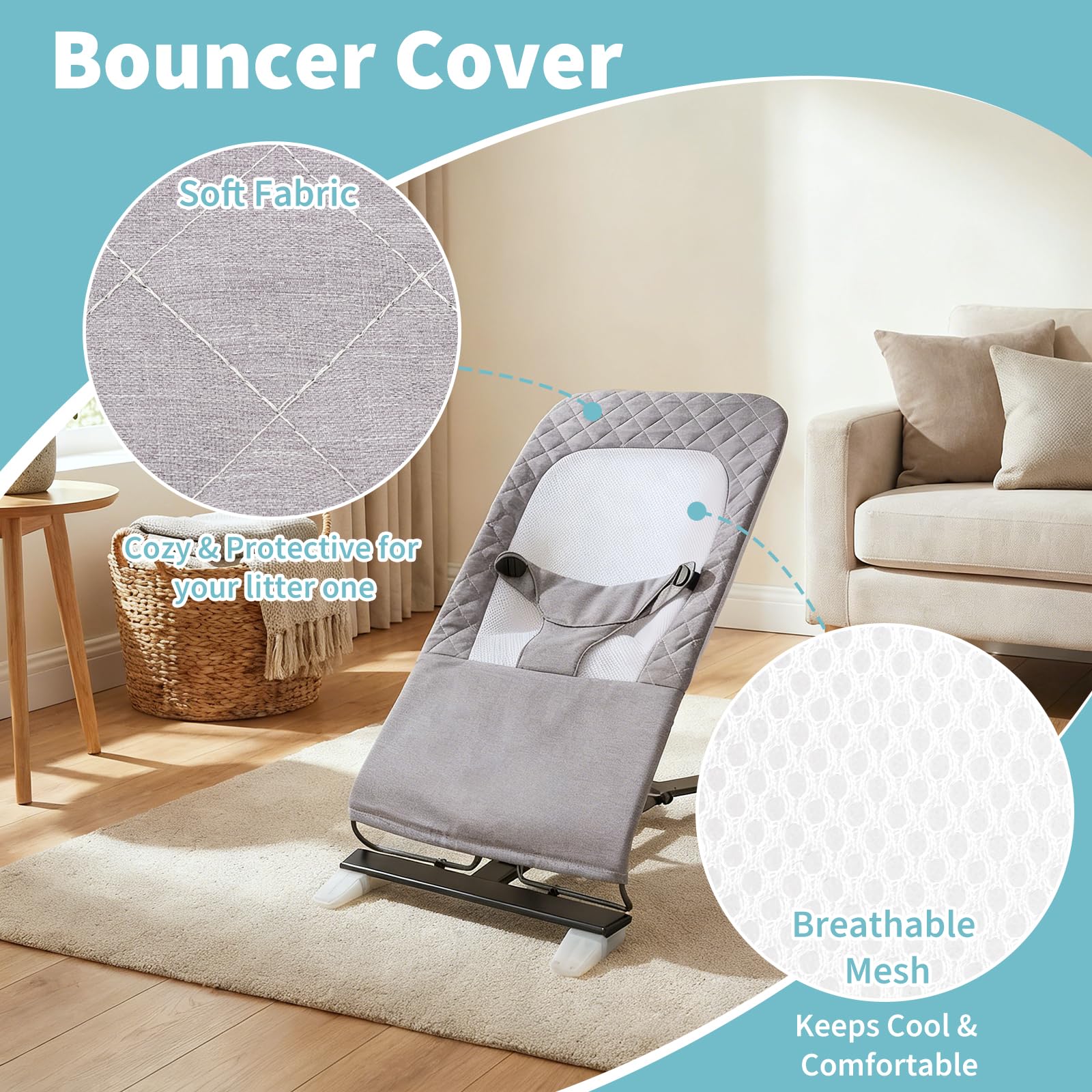 Close up of breathable mesh fabric on bouncer seat