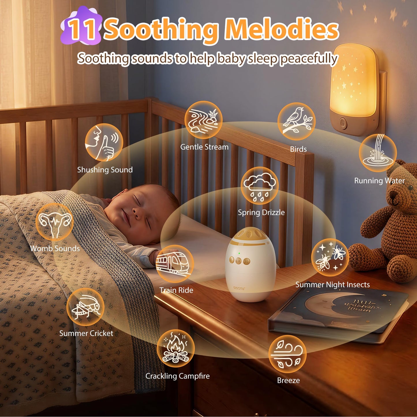 Close up of Dearbaby sleep soother control buttons