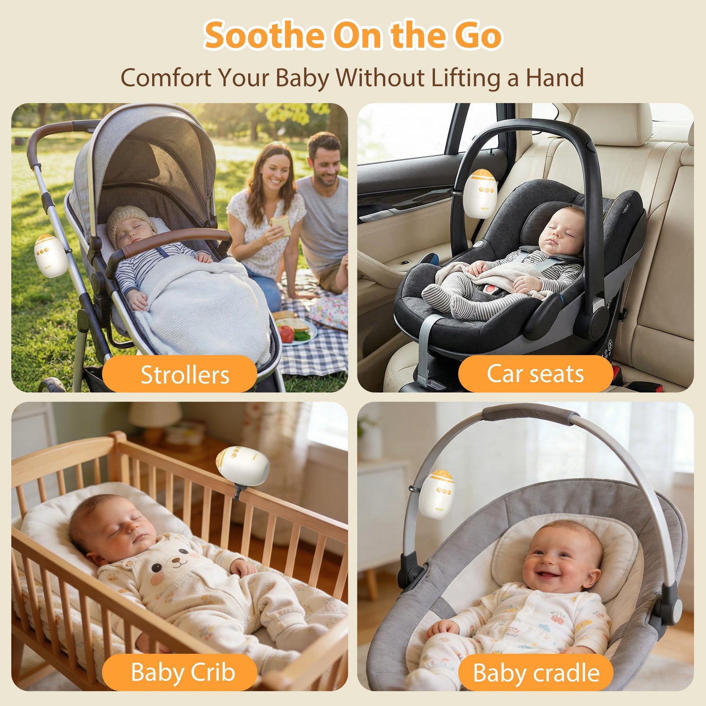 Rechargeable baby soother in travel packaging