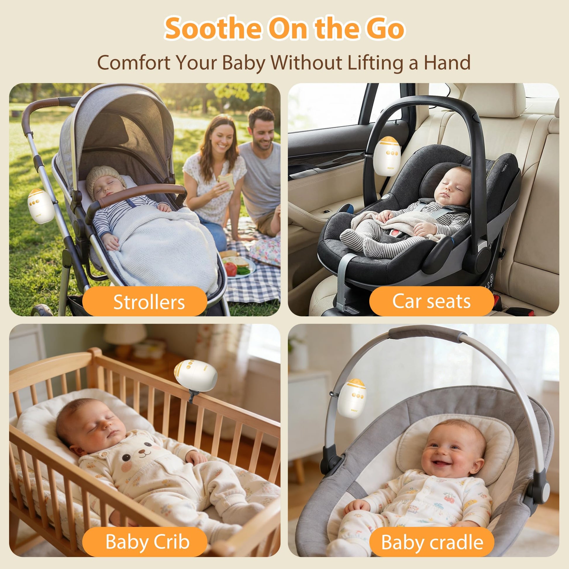 Rechargeable baby soother in travel packaging