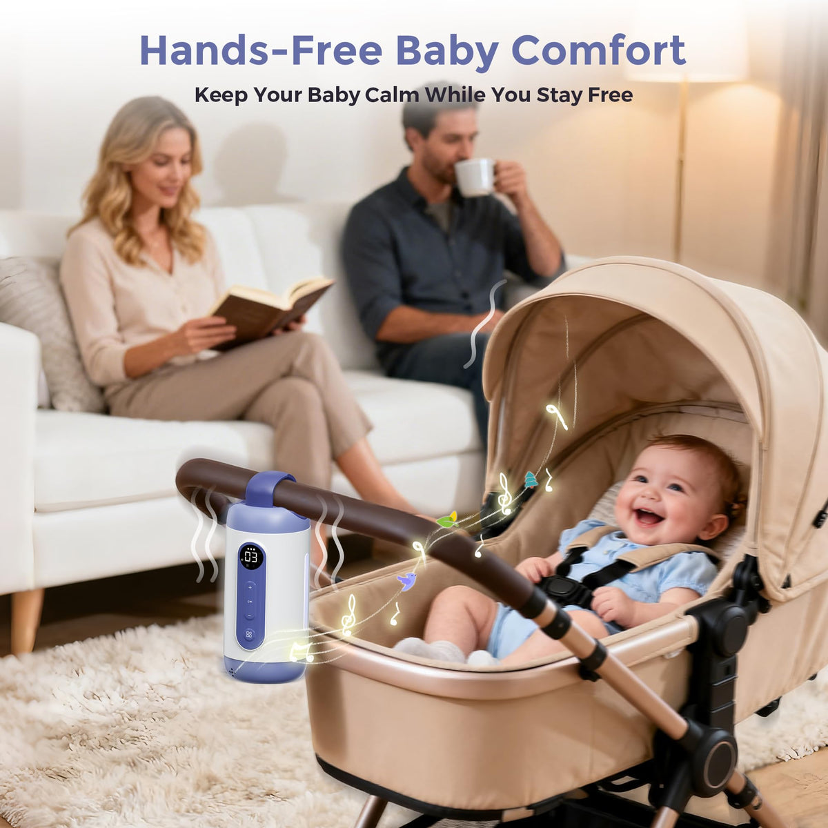 Momfann portable sleep soother attached to a stroller