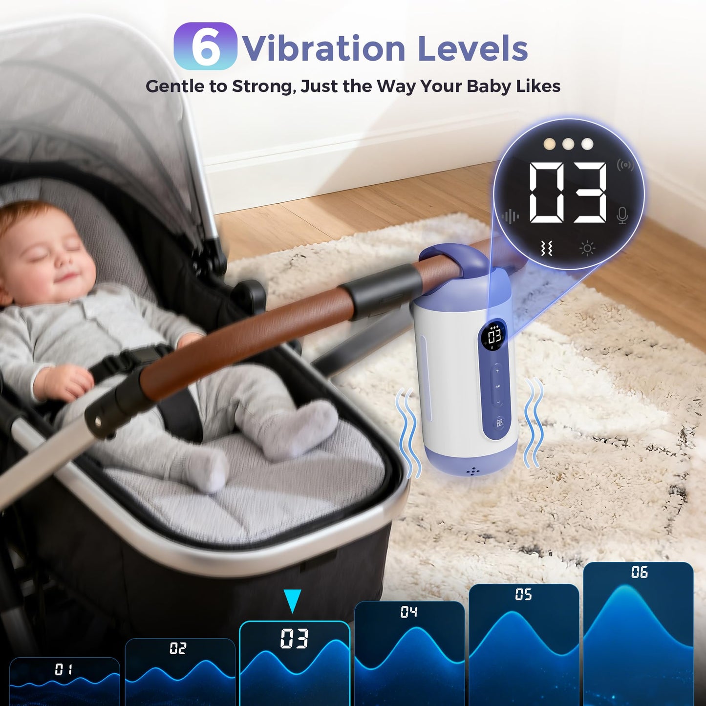 Side profile of Momfann portable vibration device for infants.