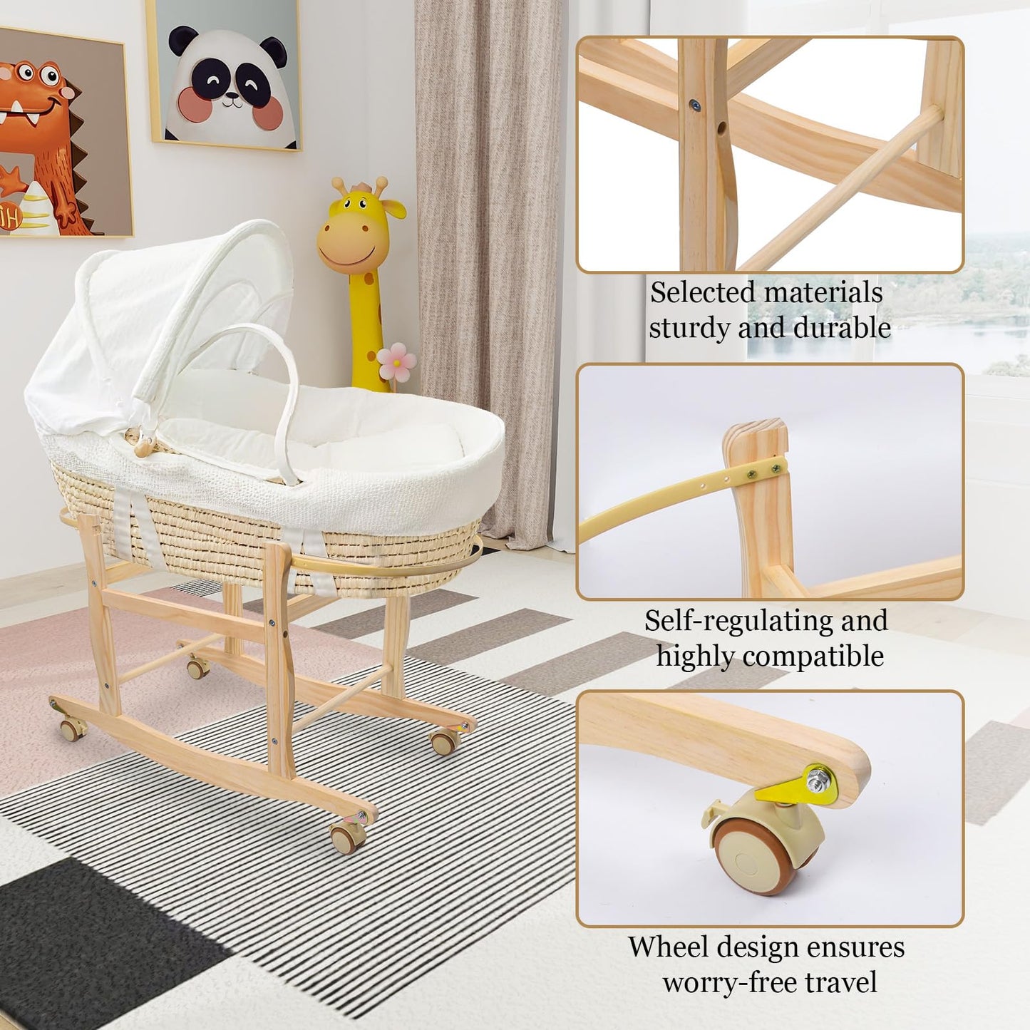 ChengFu bassinet stand shown with a baby basket