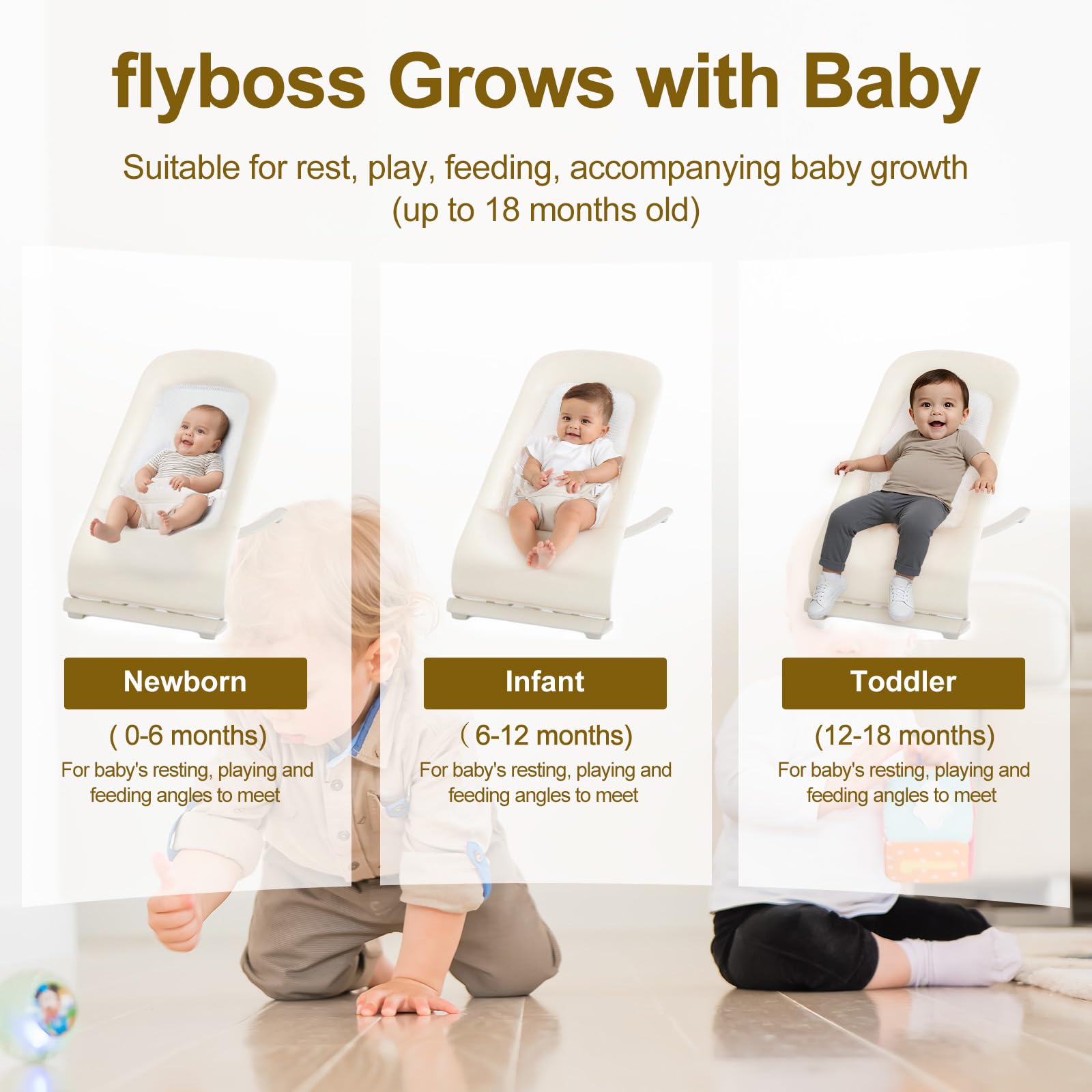 Side profile of baby bouncer showing adjustable recline settings